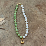 Beaded L Green & White Necklace