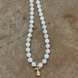 Beaded T White Necklace