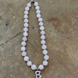 Beaded Silver B Pink Necklace