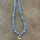 Beaded C Blue Necklace