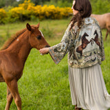 Born To Run Pixie Duster Crop Kimono w/ Wild Horse & Florals