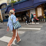 Green Blue Stripe Pocket Shopper