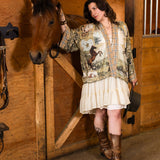 Born To Run Pixie Duster Crop Kimono w/ Wild Horse & Florals