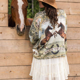 Born To Run Pixie Duster Crop Kimono w/ Wild Horse & Florals