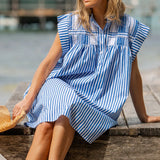 The Bella Dress - Mid Blue Stripe