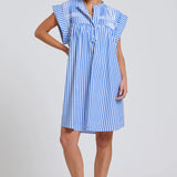 The Bella Dress - Mid Blue Stripe