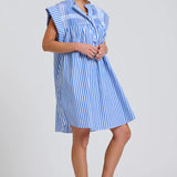 The Bella Dress - Mid Blue Stripe