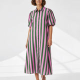Liberty Rose Wide Stripe Dress - Green + Musk